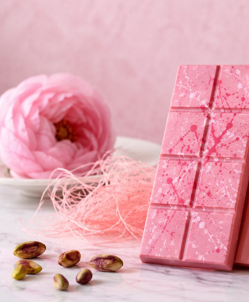 Classic cotton candy pink chocolate bar — viral angel hair sweet treat with pistachios